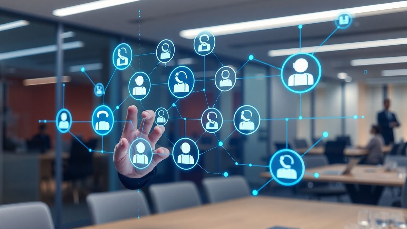 AI phone management system interface with data streams.