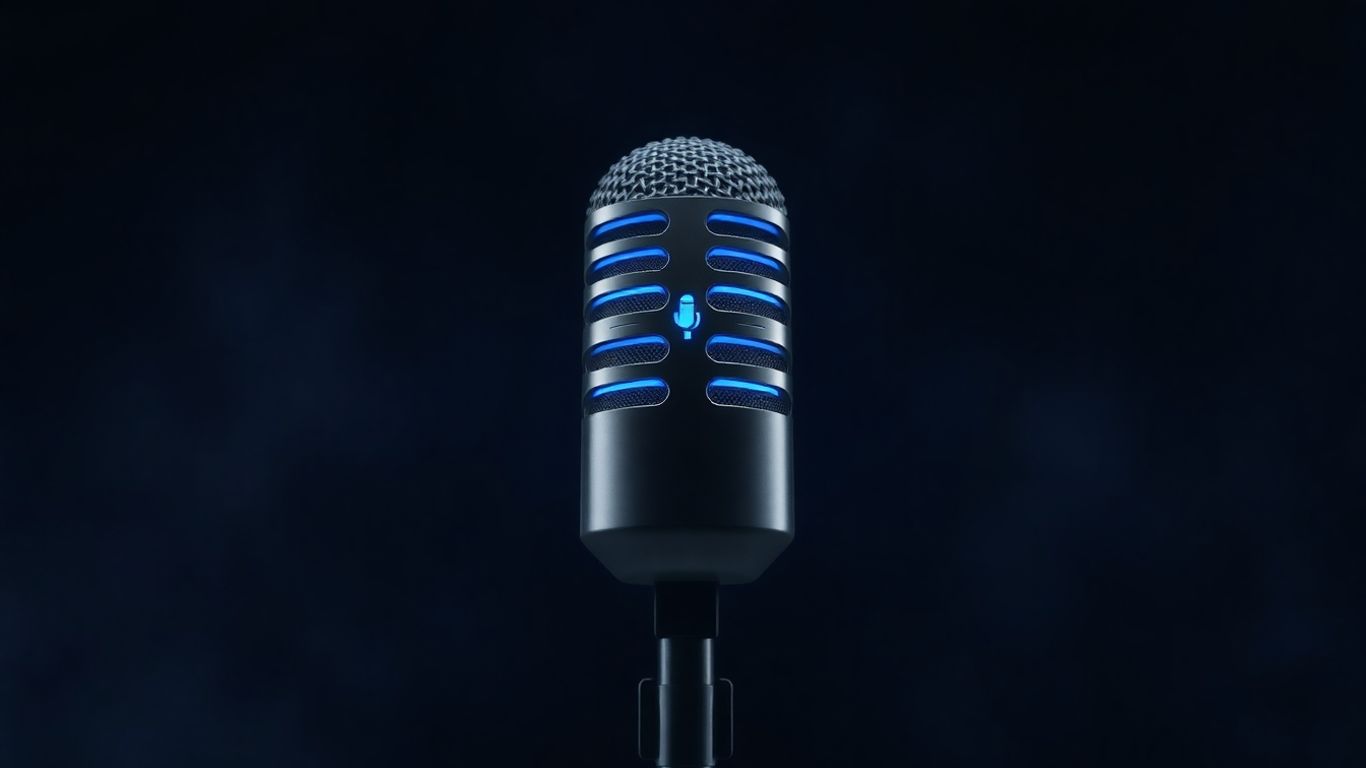 AI voice agent microphone with glowing blue accents