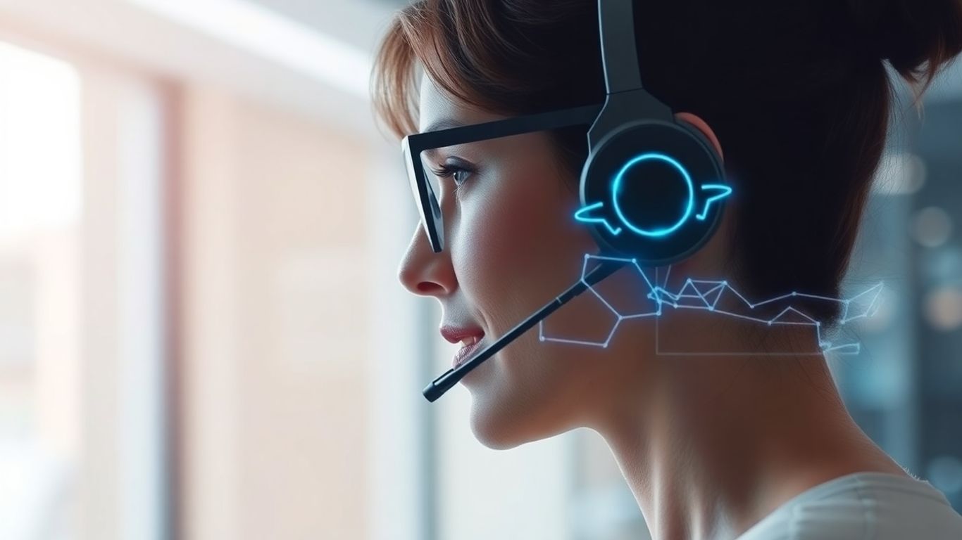 Person using voice AI headset for business growth.
