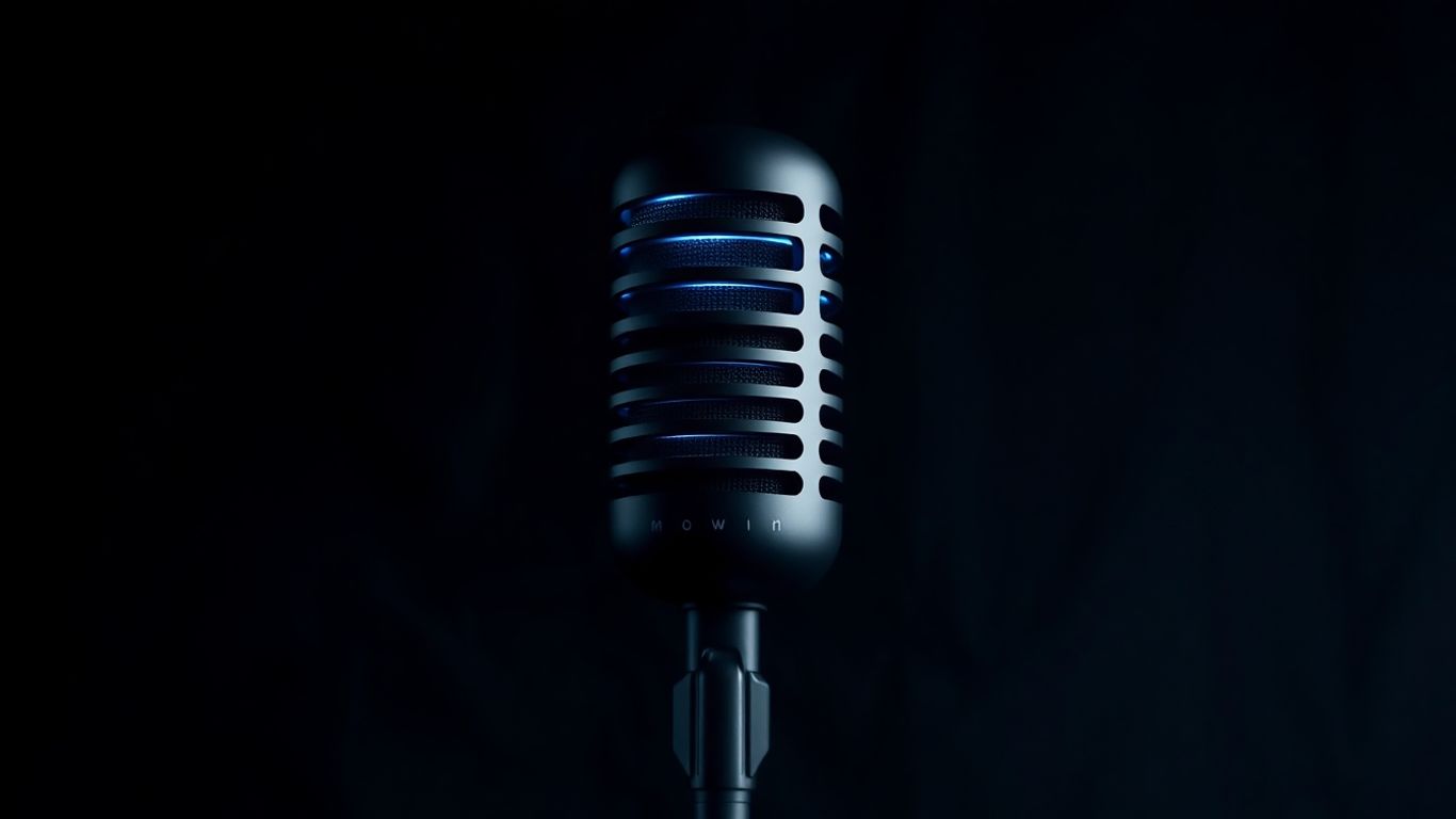 AI voice agent microphone with sound waves.