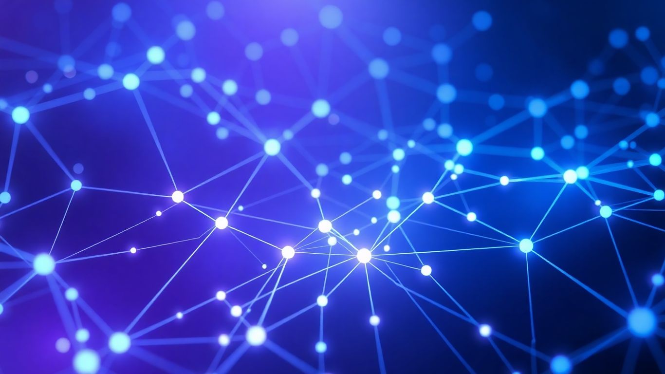 Abstract network of glowing interconnected nodes.