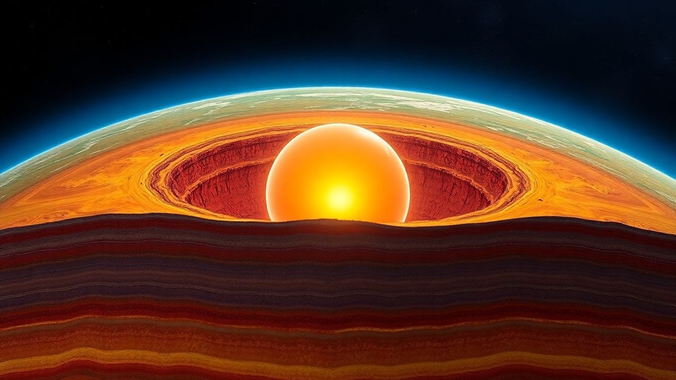Earth cross-section revealing glowing inner core center