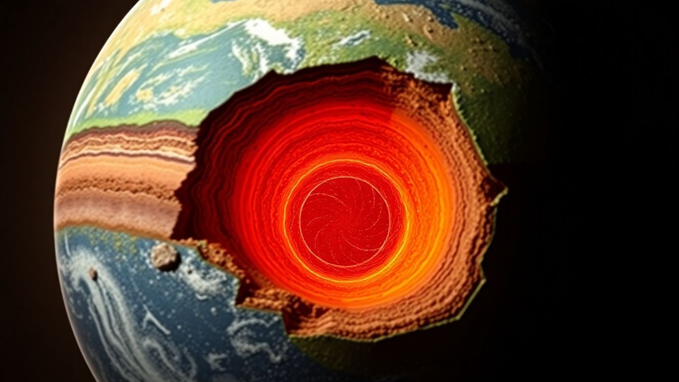 Photographic cross-section of Earth showing its glowing inner core.