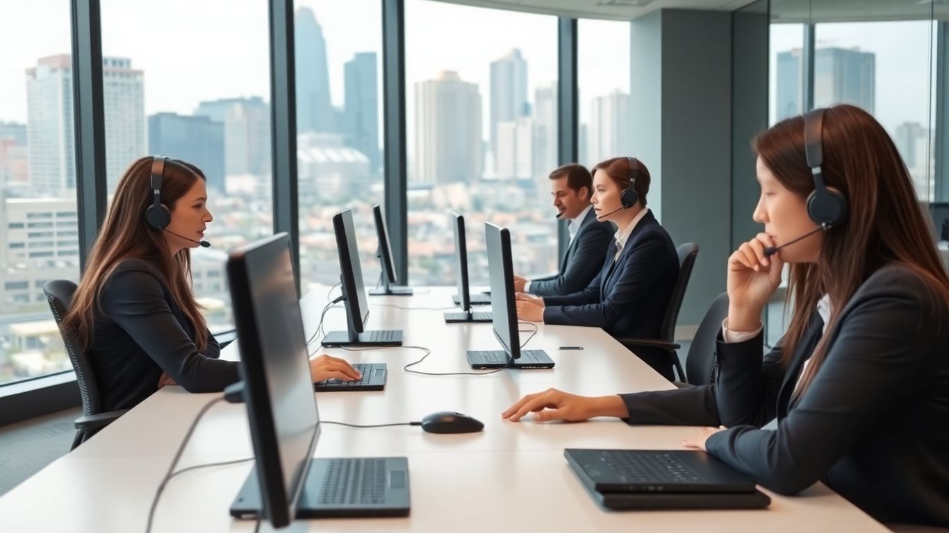 San Antonio call center agents at work with skyline.