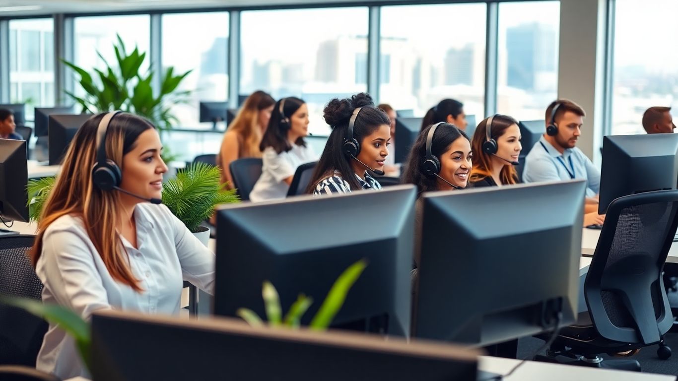 Indianapolis call center agents working at computers