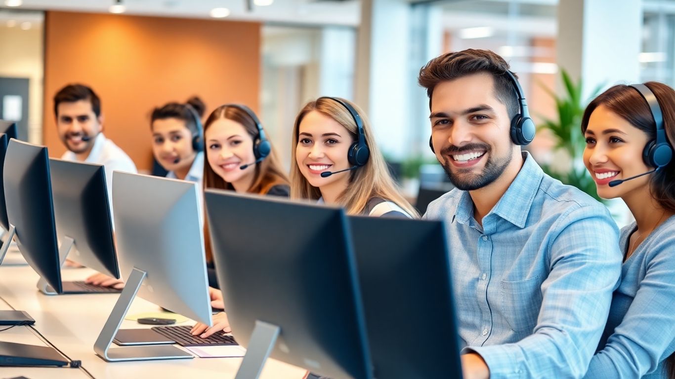 Diverse Costco call center team working with headsets