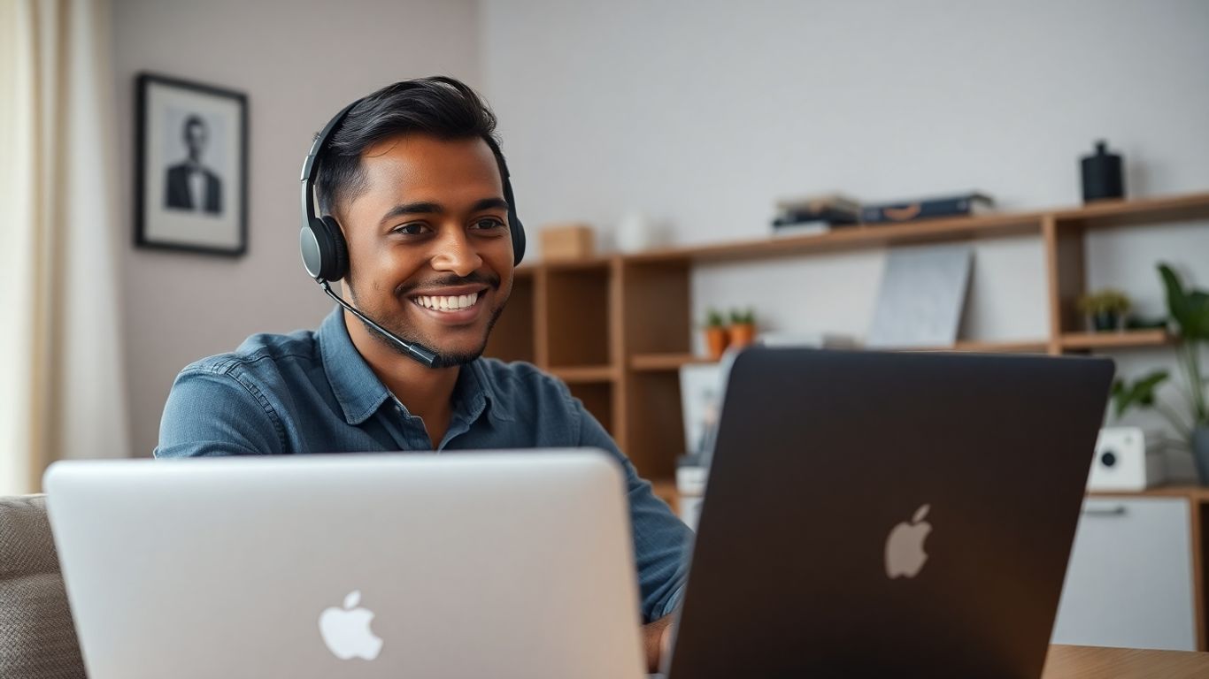 Person working from home on Amazon call center job