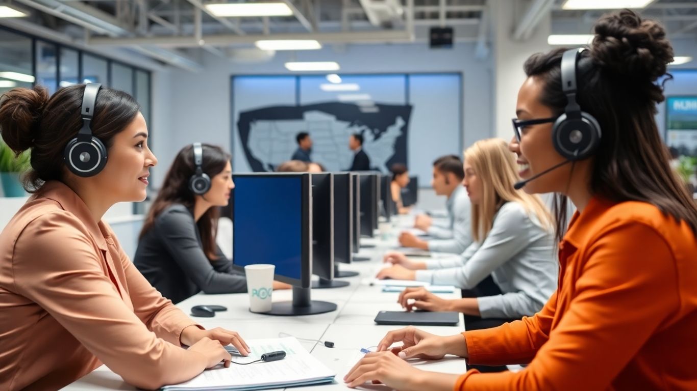 Modern American call center agents assisting clients