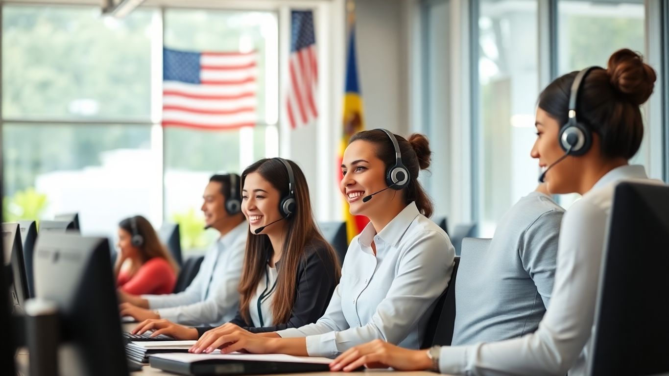 Bilingual call center agents in a modern office