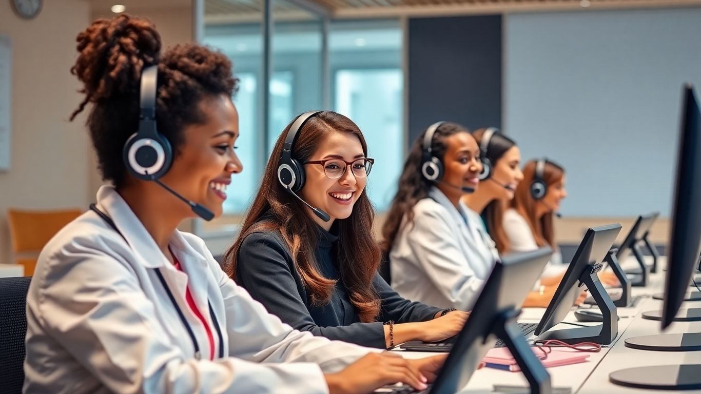 Healthcare call center team assisting patients via phone