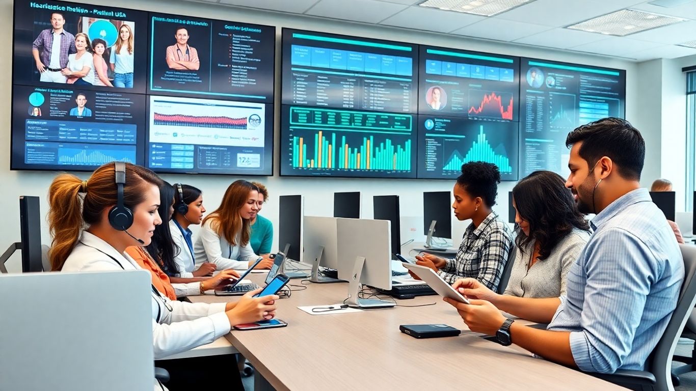 Healthcare call center agents and patients using digital devices