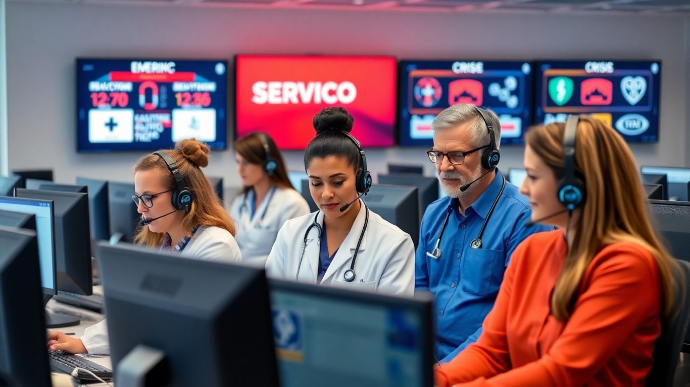 Medical call center team during crisis response call.