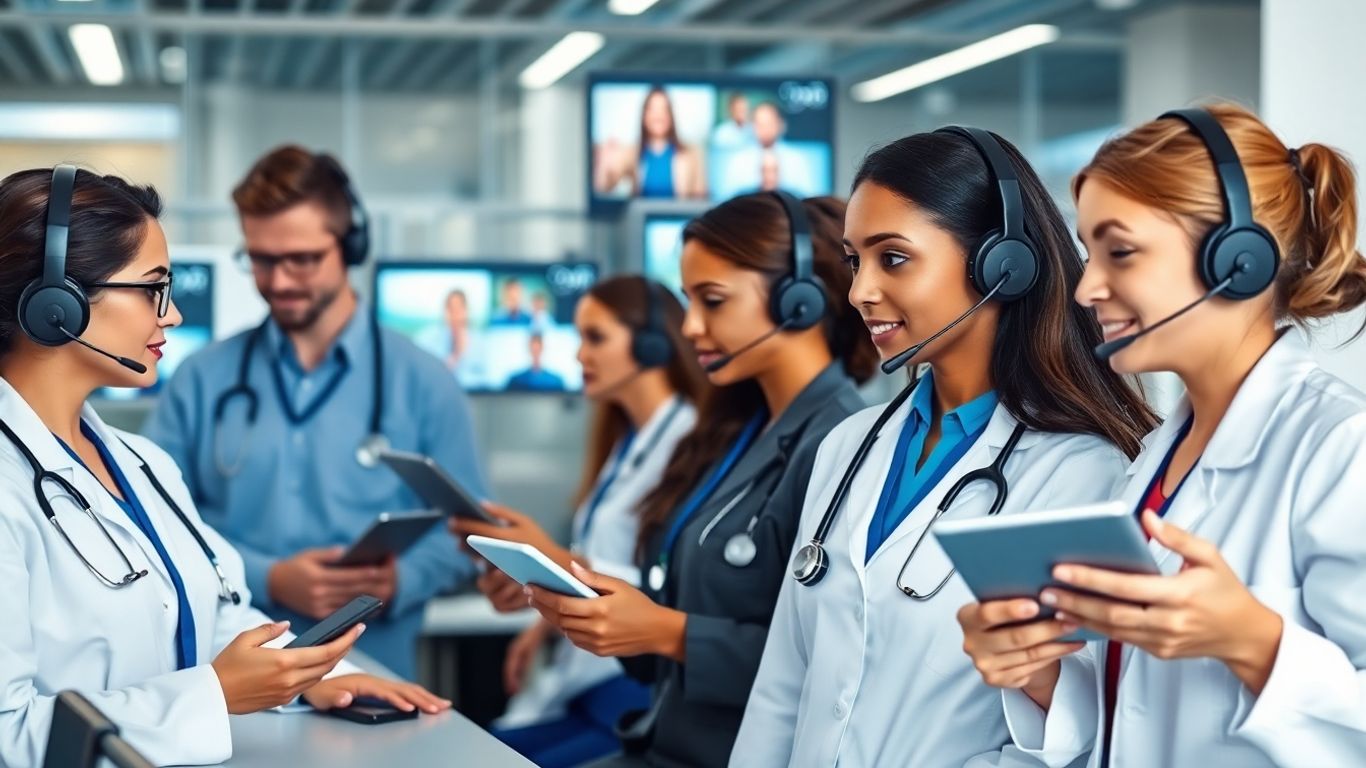 Medical call center with telehealth professionals in action