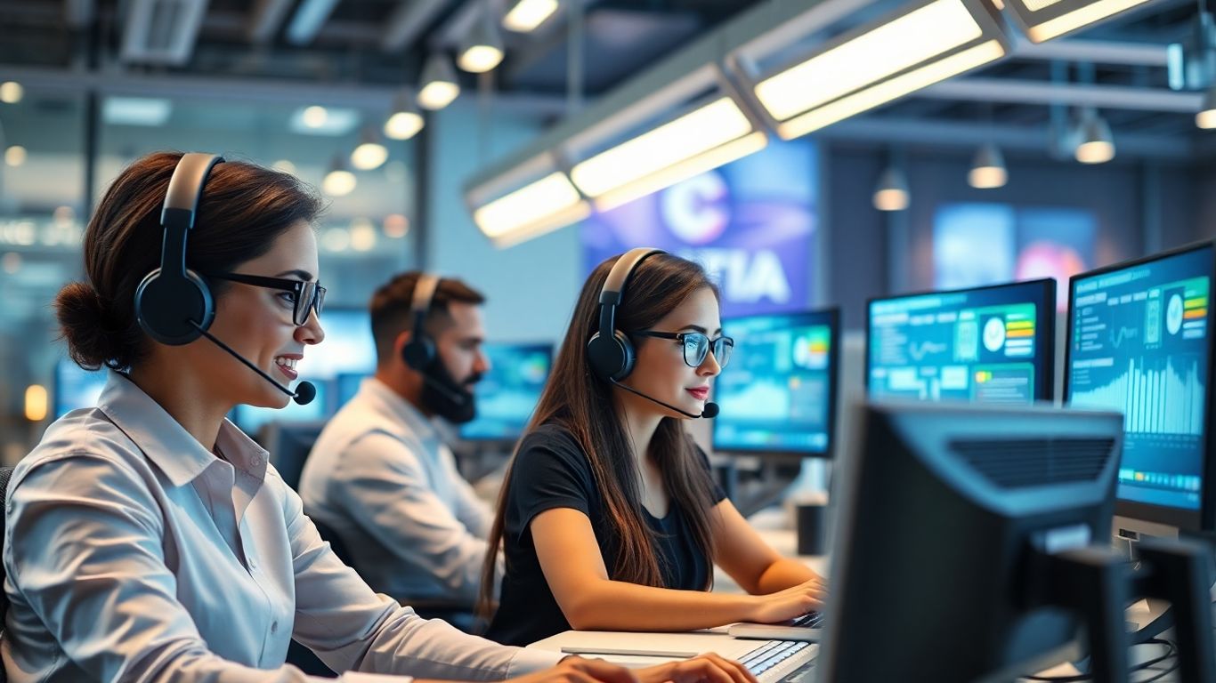 Modern call center agents using advanced technology