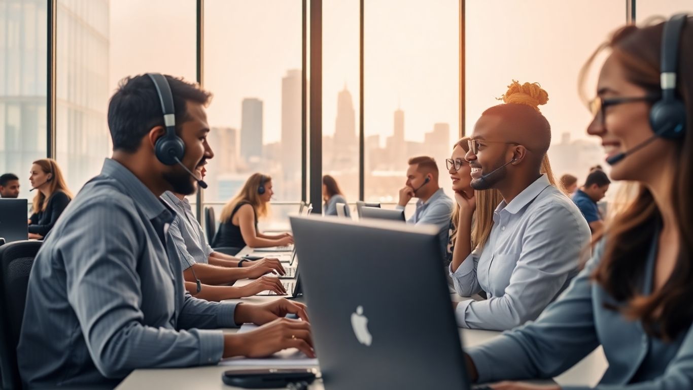 Customer service agents in a modern US office