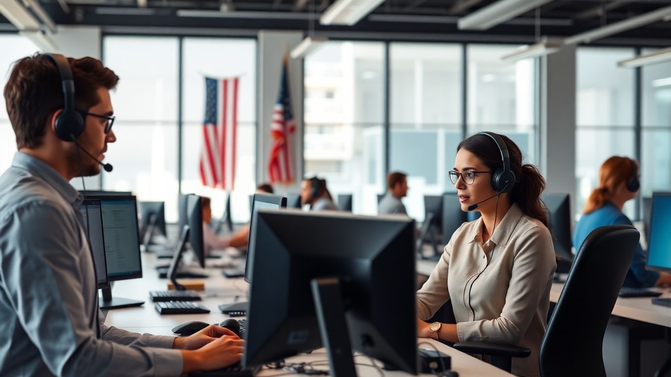US call center agents using AI technology at work