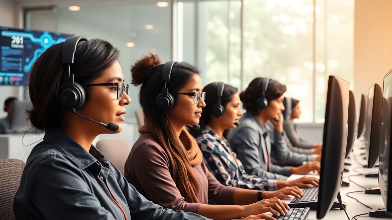 Modern Indian call center agents using AI technology