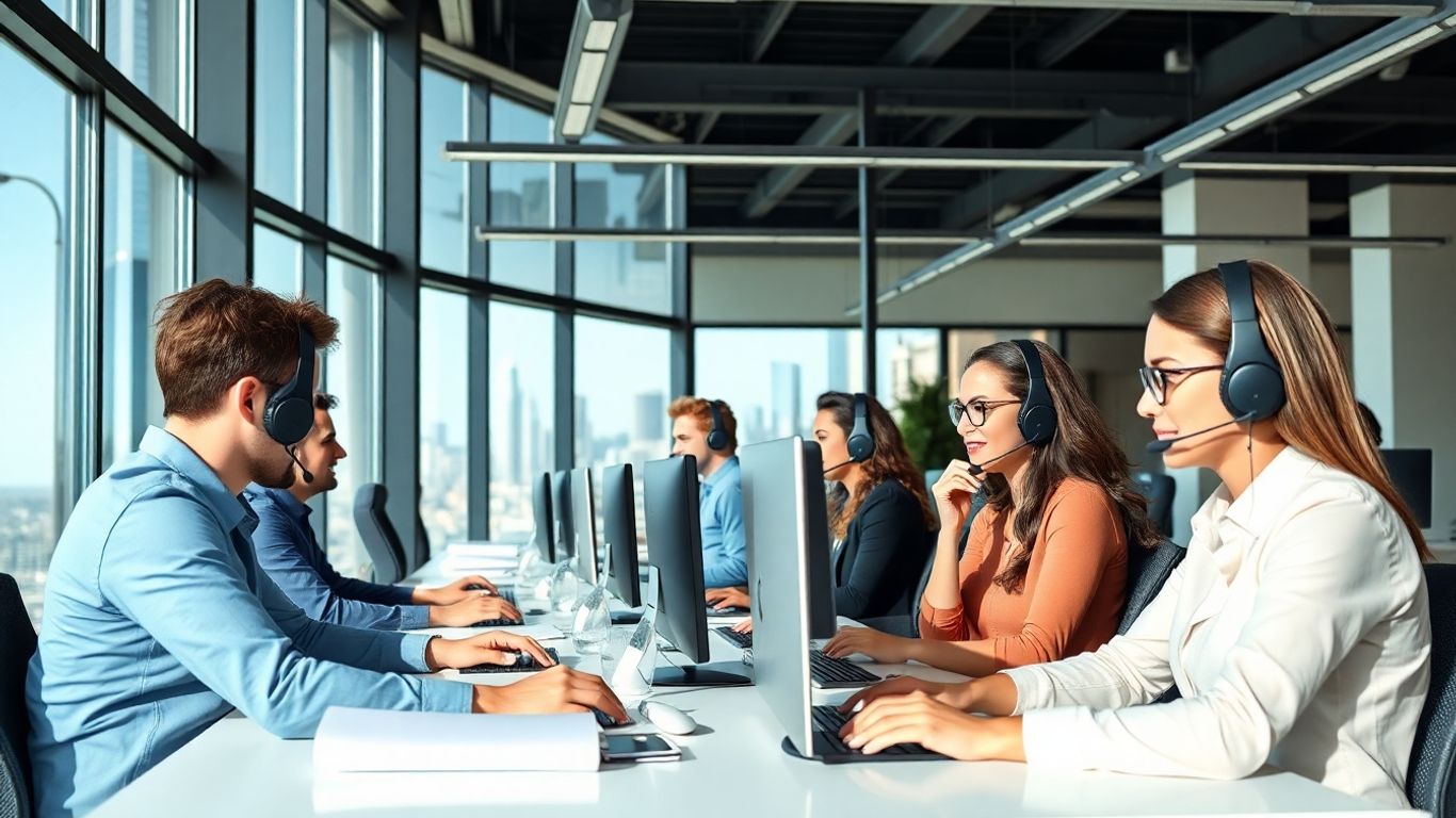 Diverse call center team in a modern US office