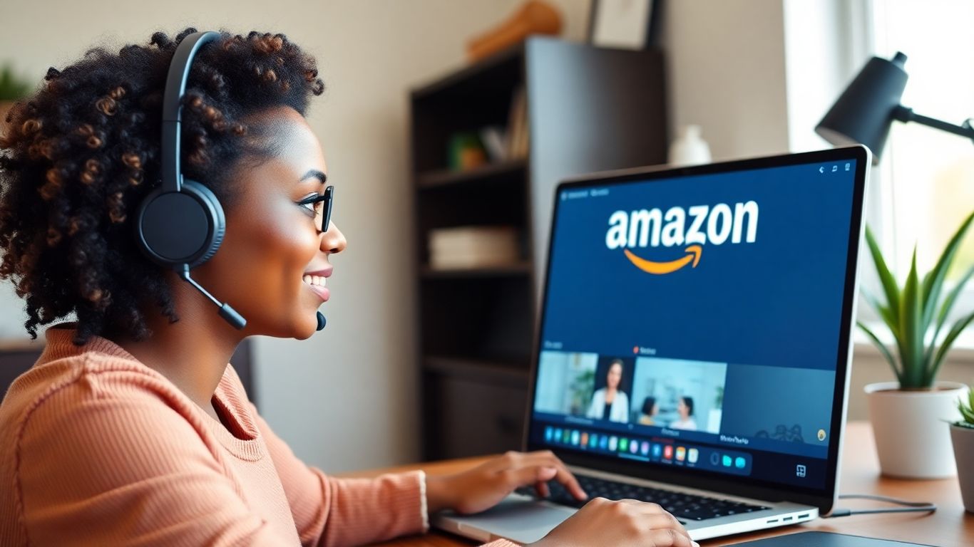 Person working from home at Amazon call center