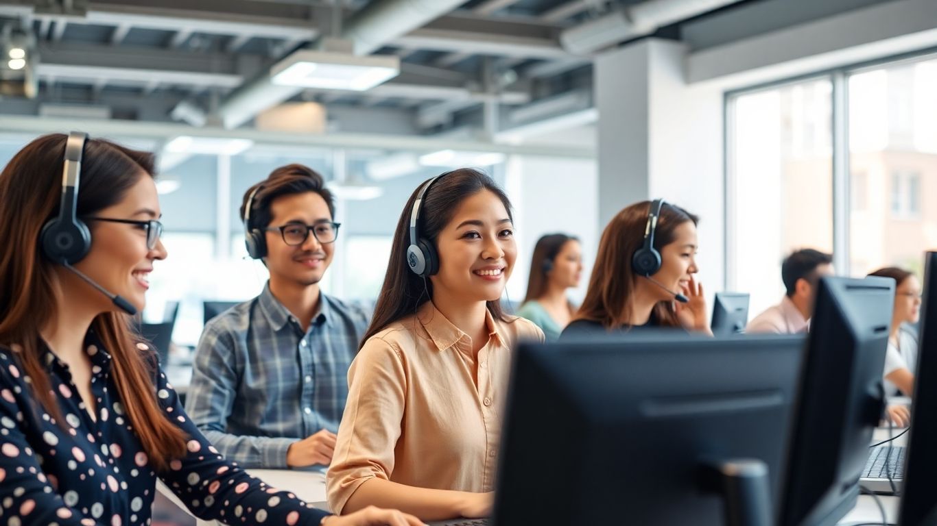 Philippine call center agents collaborating in modern office