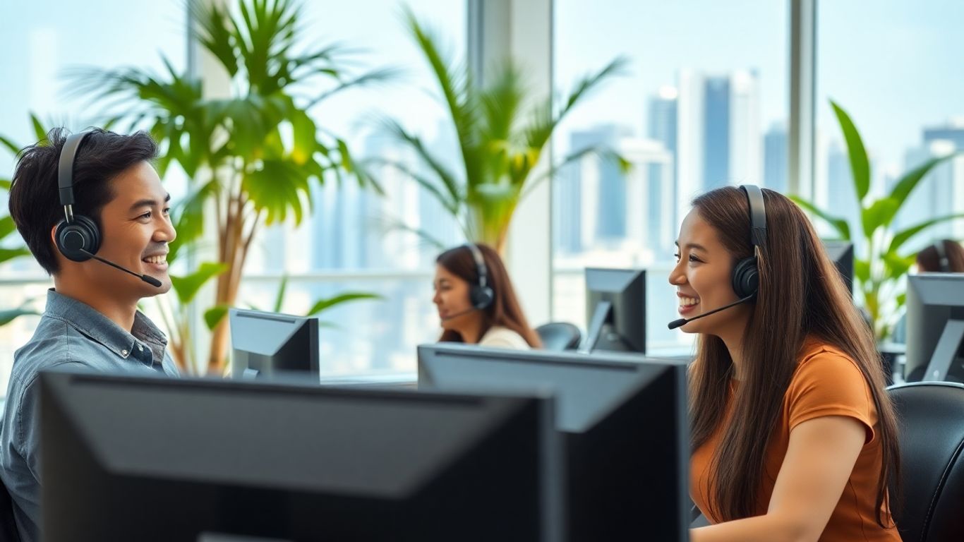 Philippine call center agents working in a modern office.