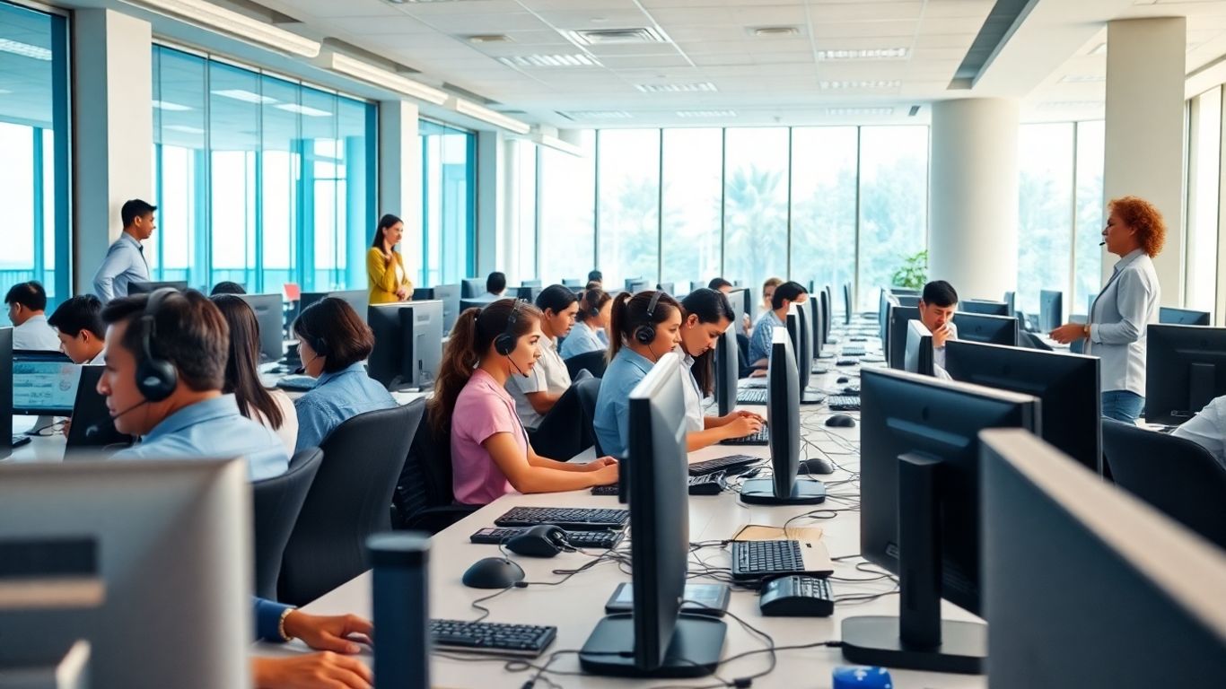 Philippine call center agents working in a modern office.