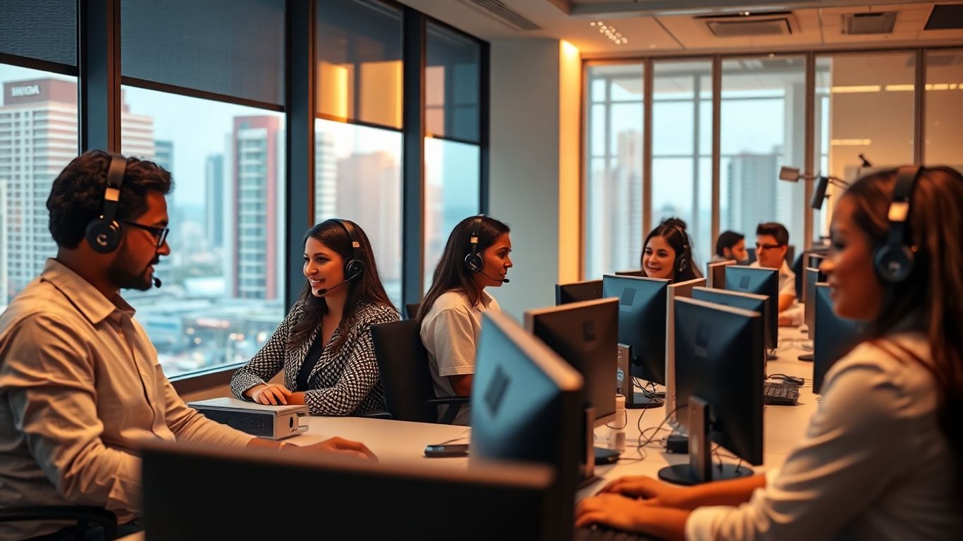 Call center agents in Santo Domingo modern office