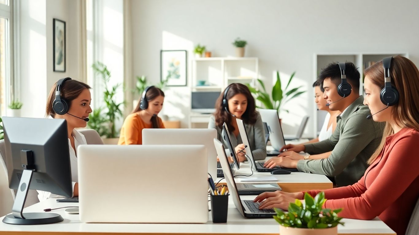 Remote call center agents working from home offices