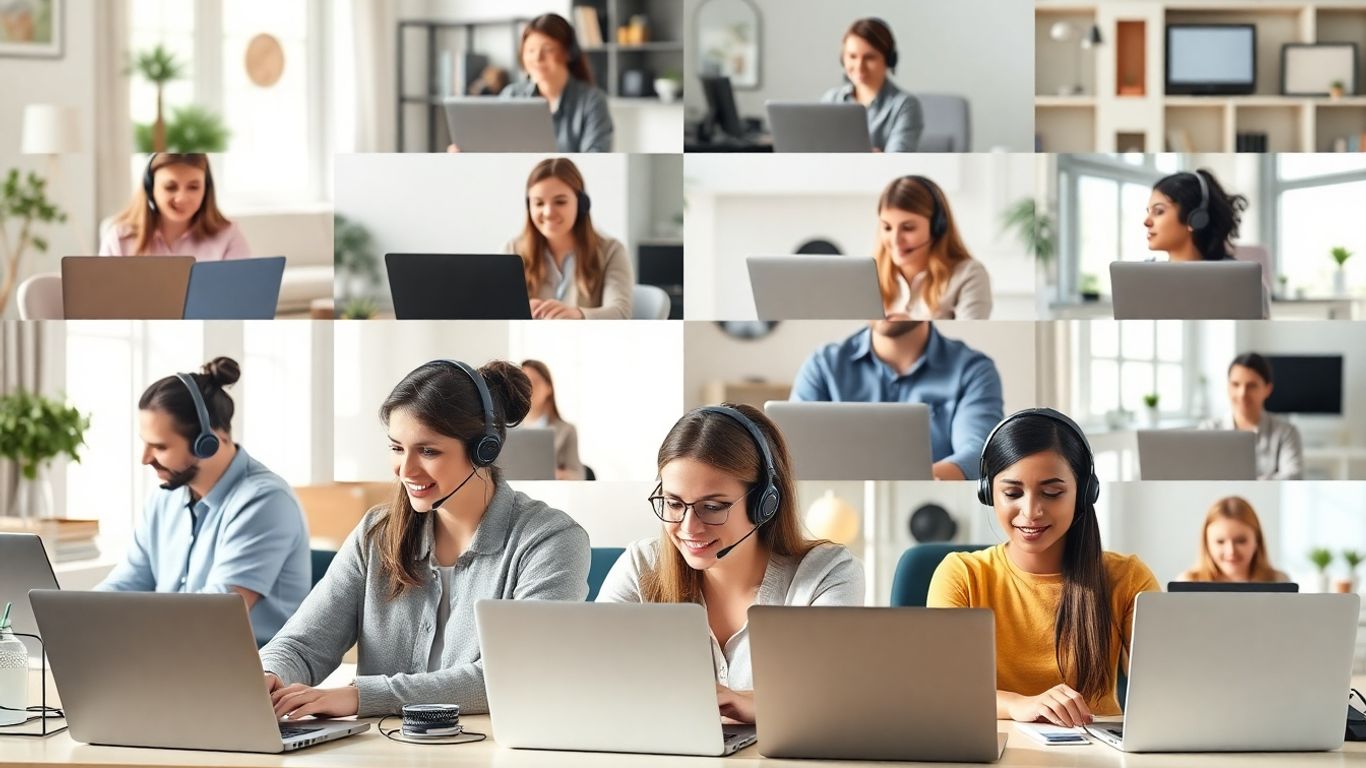 Remote call center agents working from home offices