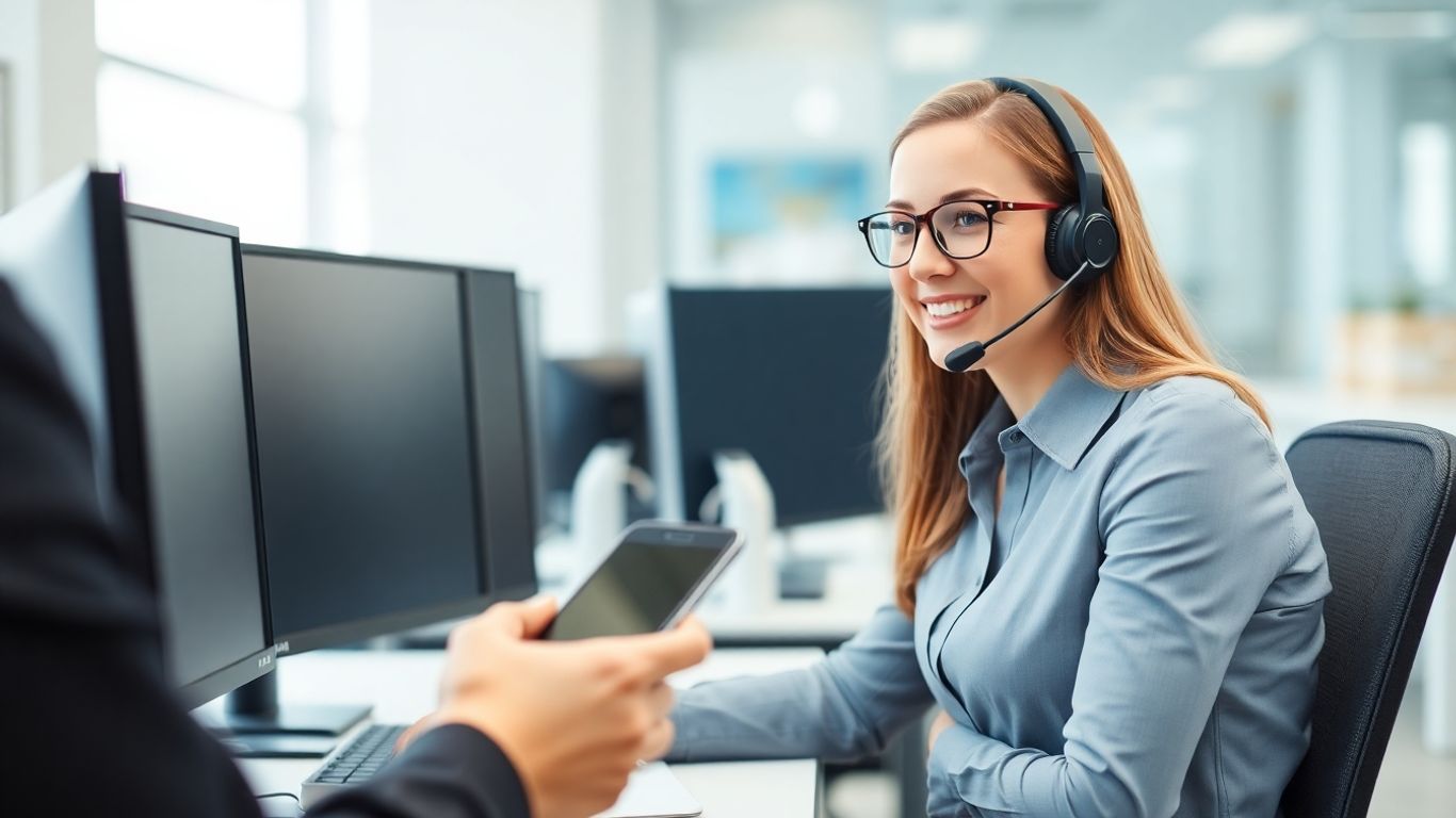 Customer support agent answering a phone call