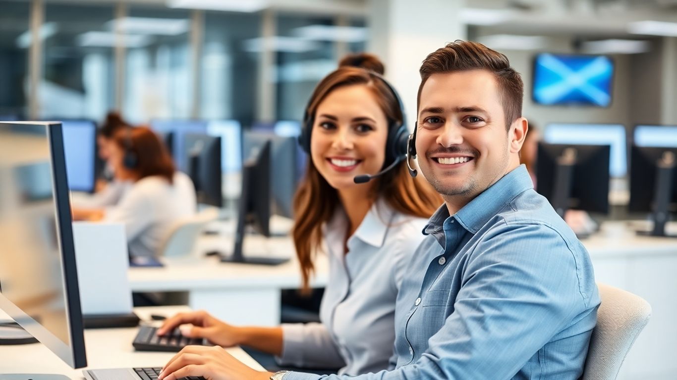 Customer service agent at Xfinity call center office.