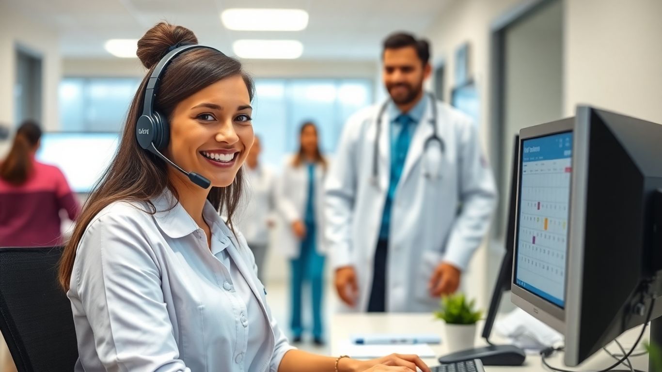 Call center agent assisting with medical appointments