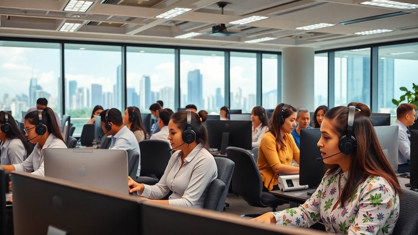 Modern Manila call center with agents at workstations