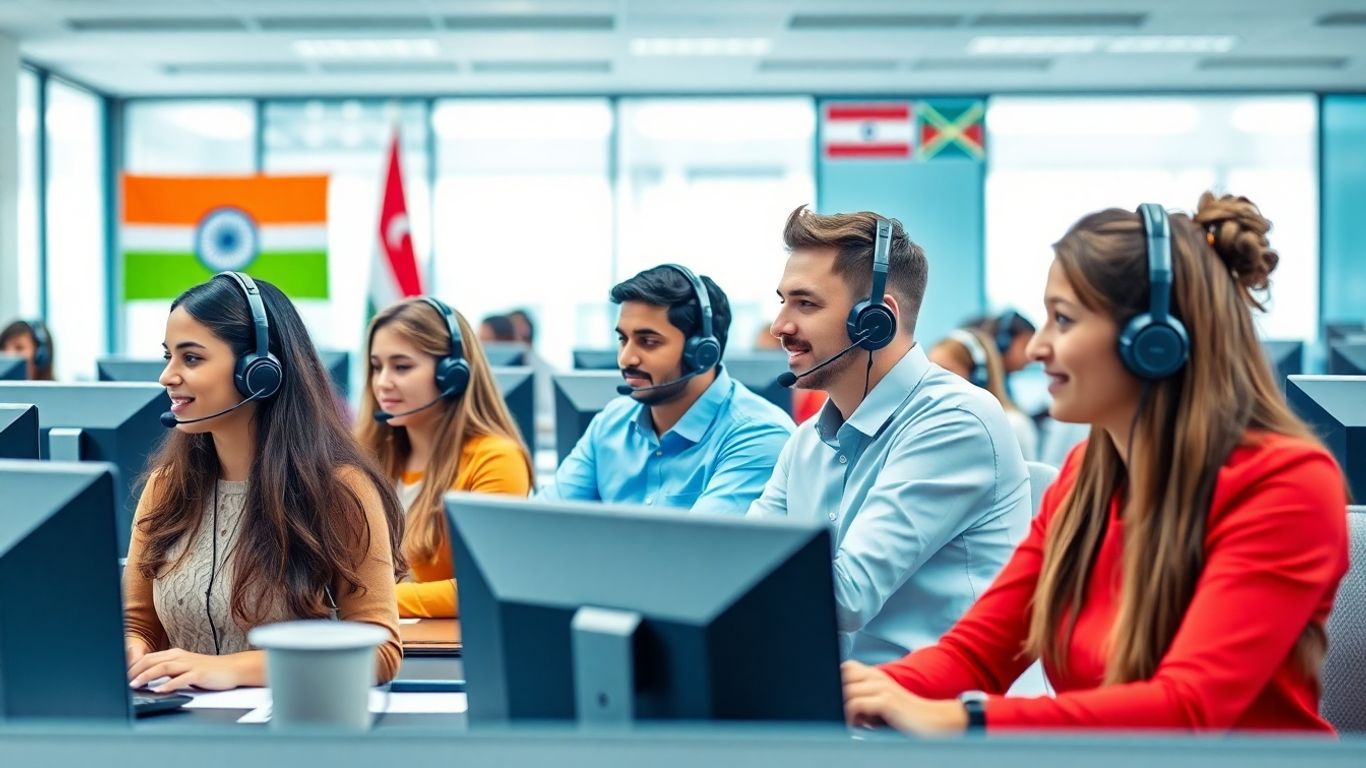 Multilingual call center agents in modern Indian office