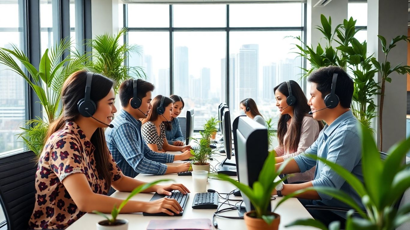 Philippines call center agents in modern office workspace