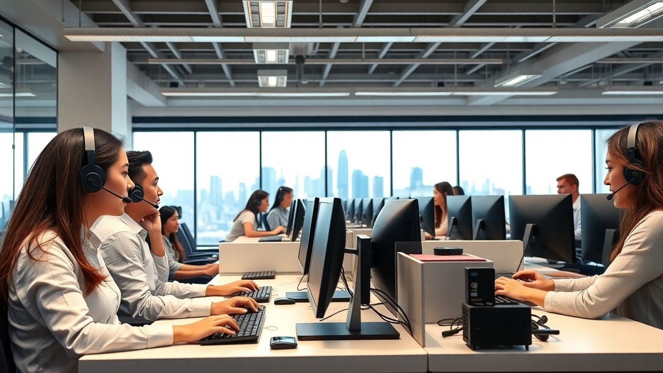 Diverse call center agents working in modern Philippine office
