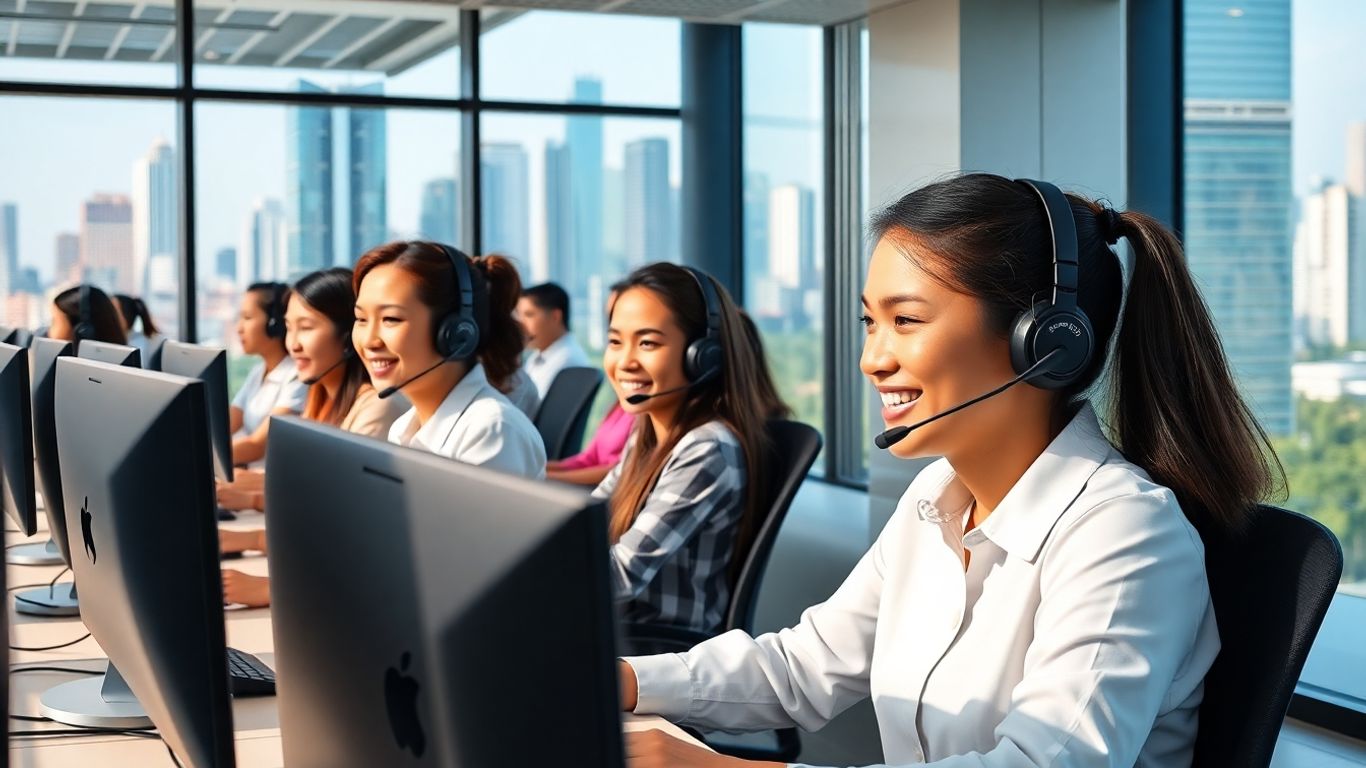 Philippine call center team working in modern office
