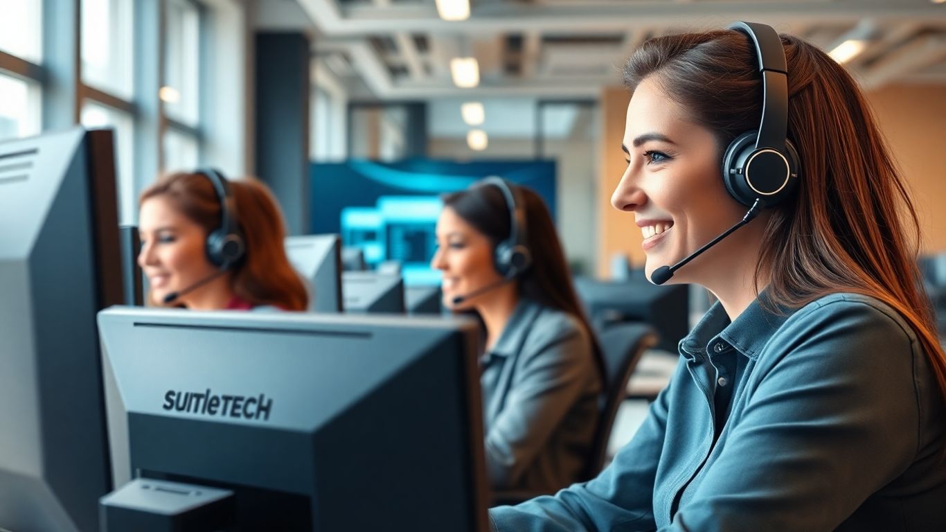 Talkdesk call center agents at modern workstations