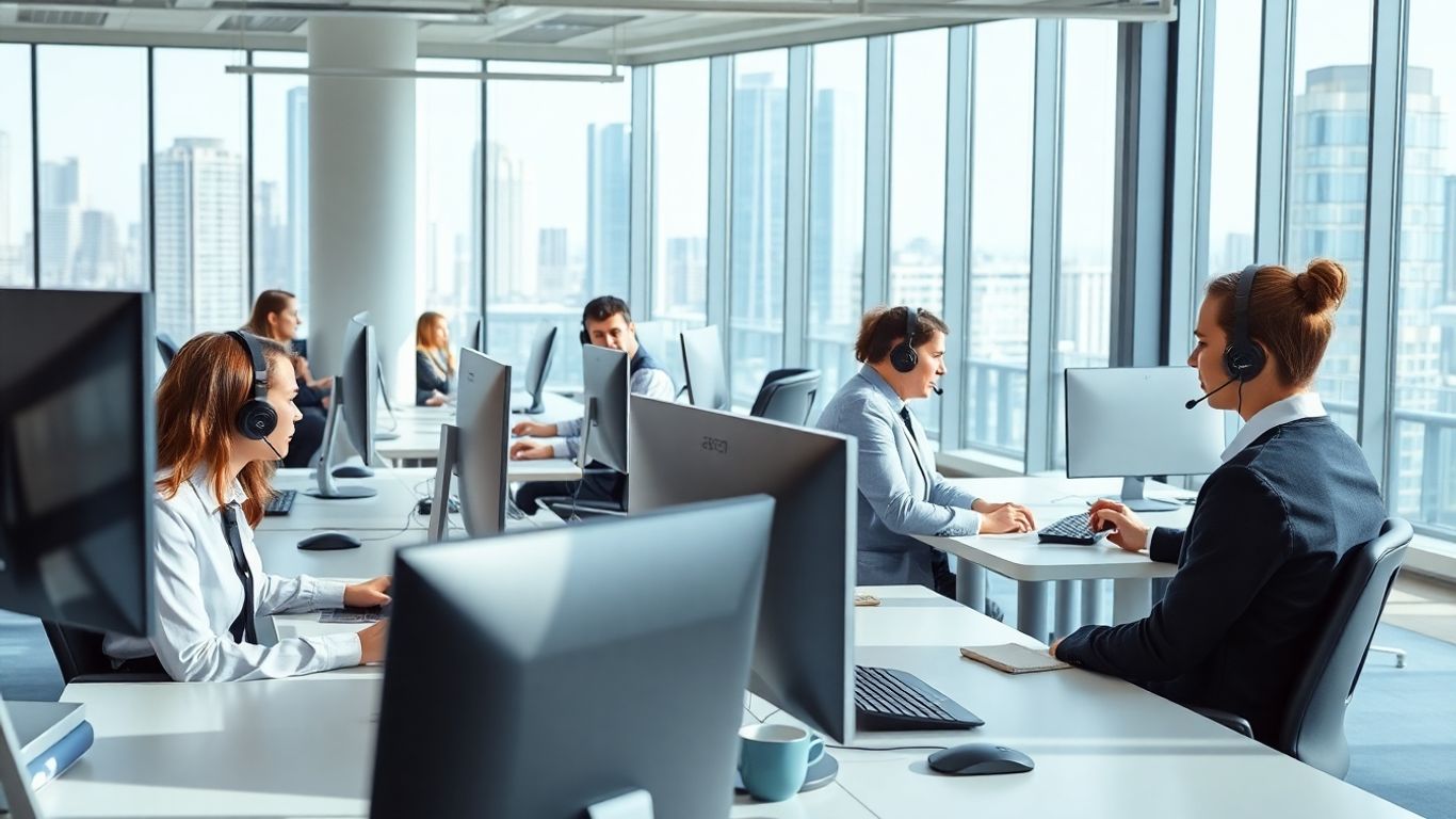 customer service agents using computers in modern office