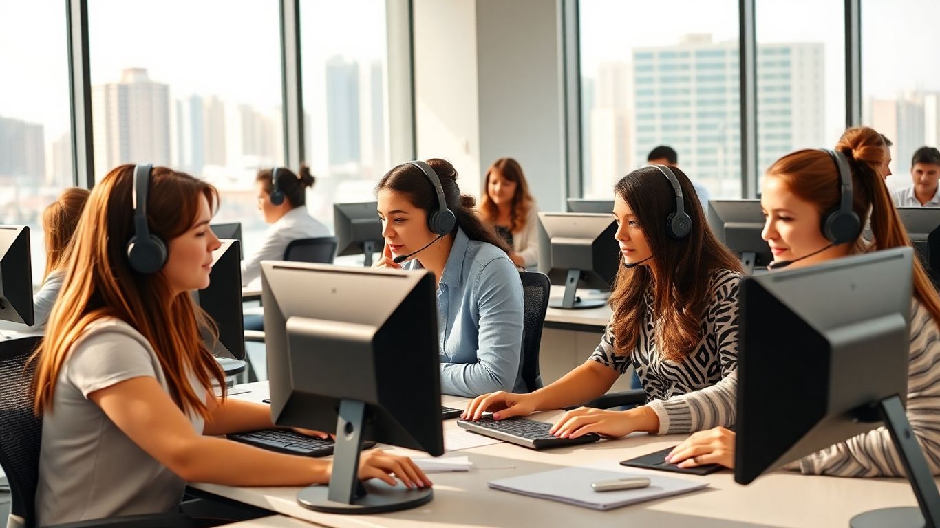 Bilingual call center team working in modern Tijuana office