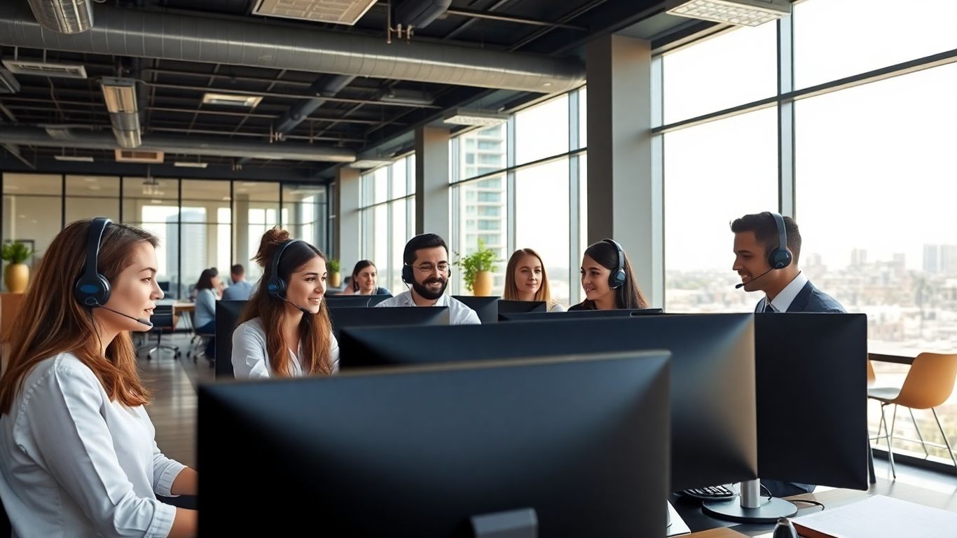 Diverse call center team working in Tijuana office