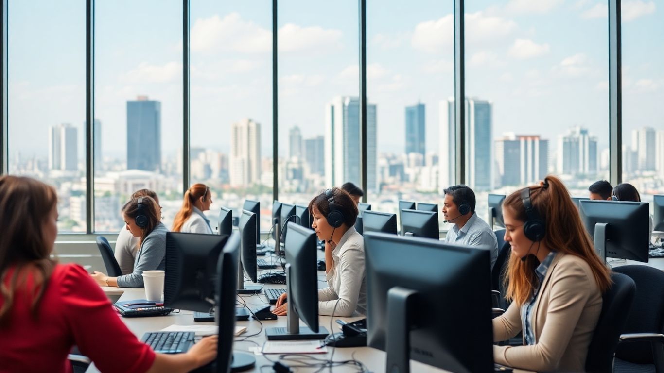 Tijuana call center agents at work in modern office