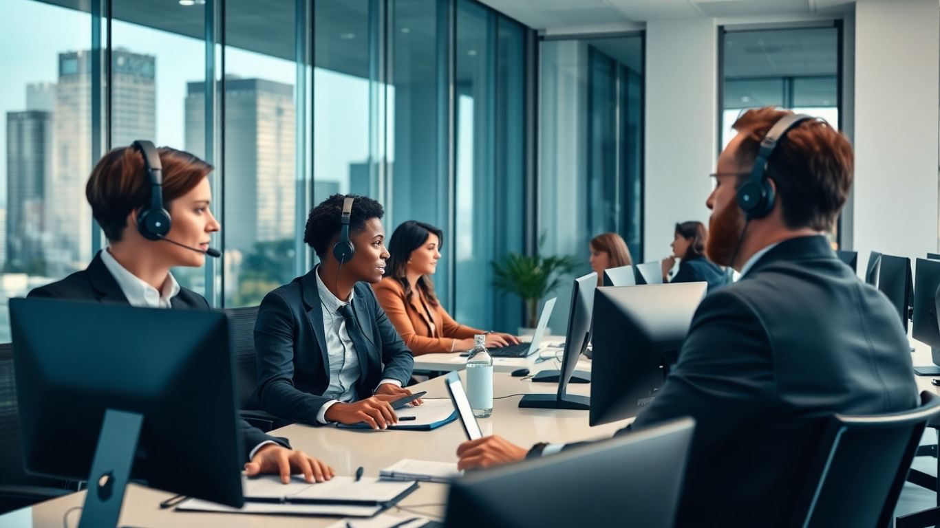 Attorneys using headsets in a modern law office