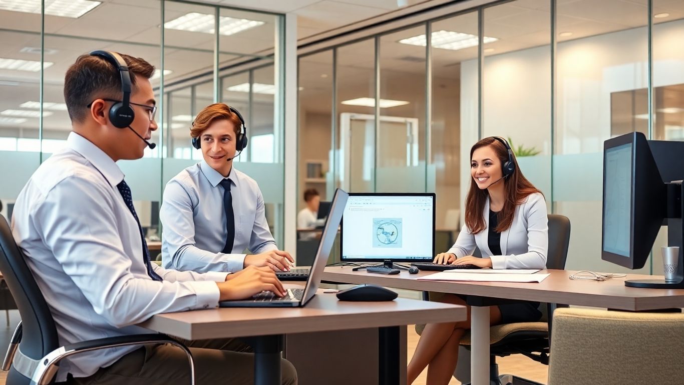 Attorneys using headsets in a modern law office