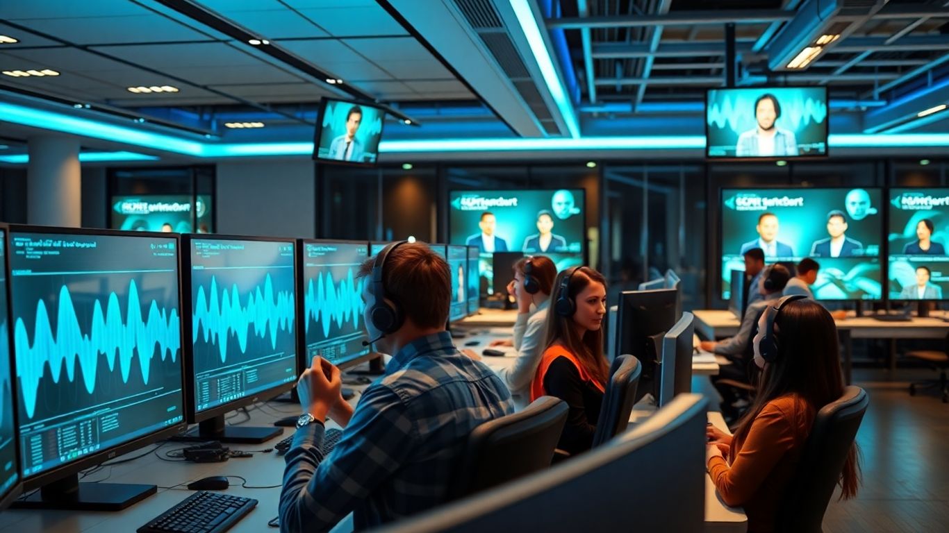 Modern call center with AI-powered voicemail systems.