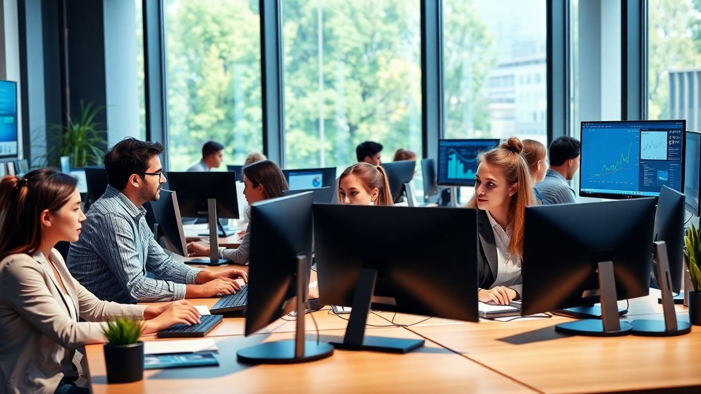 Team analyzing data in a modern office