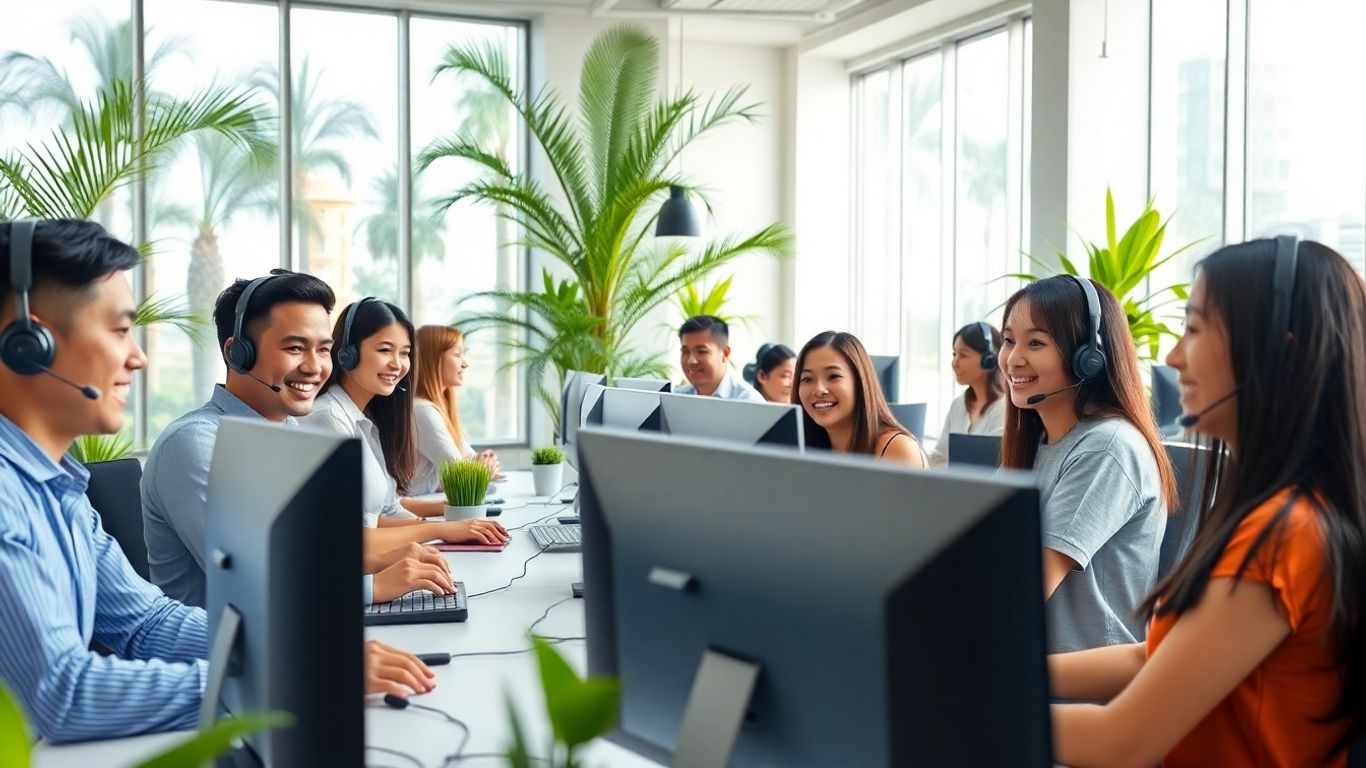 Philippine call center agents working in modern office