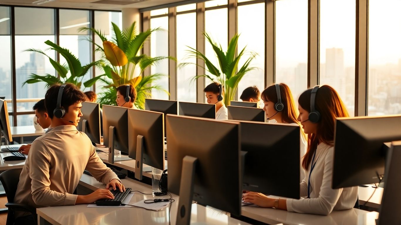 Philippine call center agents working in a modern office