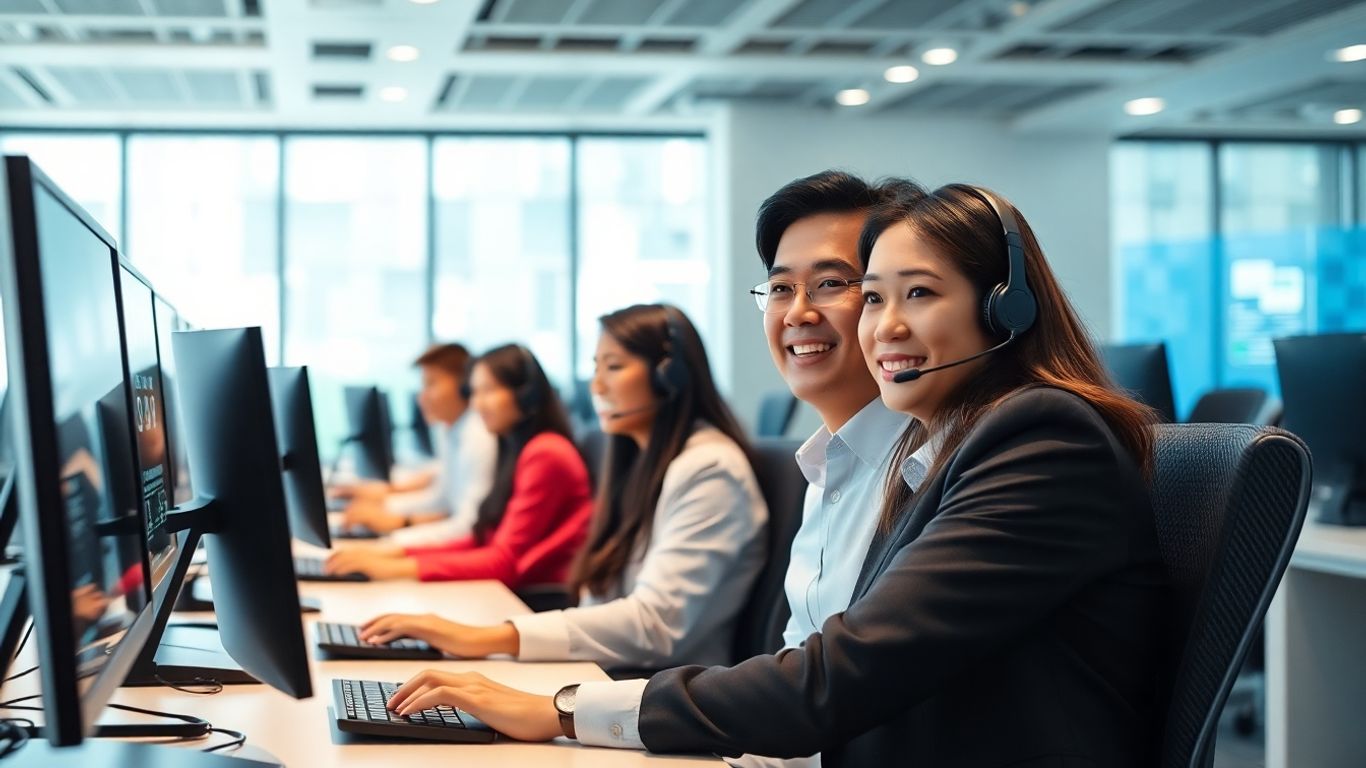 Philippine call center agents with AI technology at work
