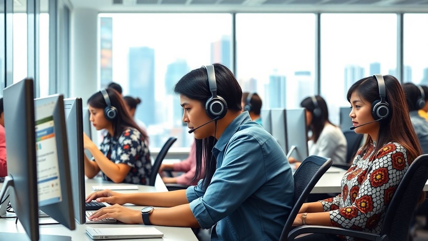 Call center agents in a modern Filipino office